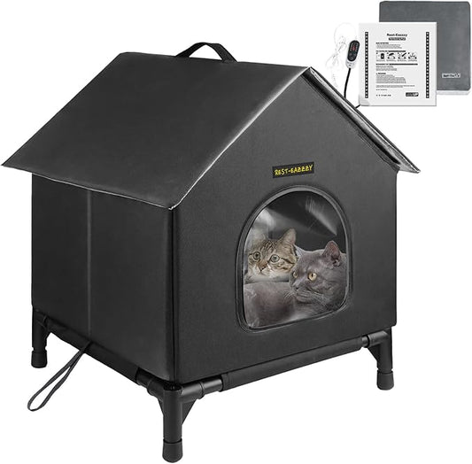 Rest-Eazzzy Heated Cat House for Indoor Cats, Waterproof, Fully Insulated Shelter, Great for Cat Houses and Cat Beds (Black, Medium)