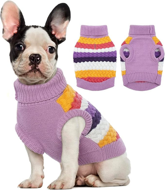 Kuoser Dog Sweater, Dog Sweaters for Medium Dogs Girl Boy, Classic Pet Knitted Sweatshirt Warm Pullover, Puppy Holiday Sweater Winter Clothes for Christmas Thanksgiving Outfit, Purple M