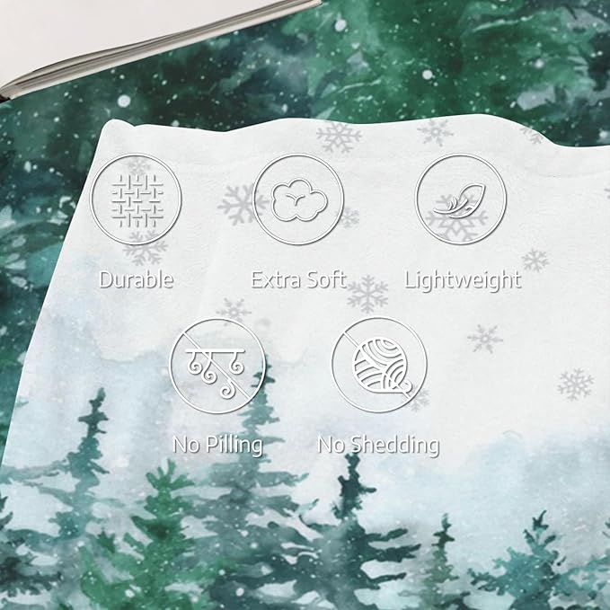 Christmas Throw Blanket Pine Tree Forest, Xmas Winter Snowflake Snowy Soft Blanket, Lightweight Warm Cozy Fleece Blanket for Couch Sofa Bed Holiday Decorations 40" x 50"