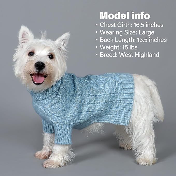 KYEESE Dog Sweater Stretchy Pet Sweater Warm Dogs Clothes with Long Sleeve Classic Cable Knit Turtleneck Dogs Coats, Soft Small Dog Sweater for Cold Weather, Blue, X-Small