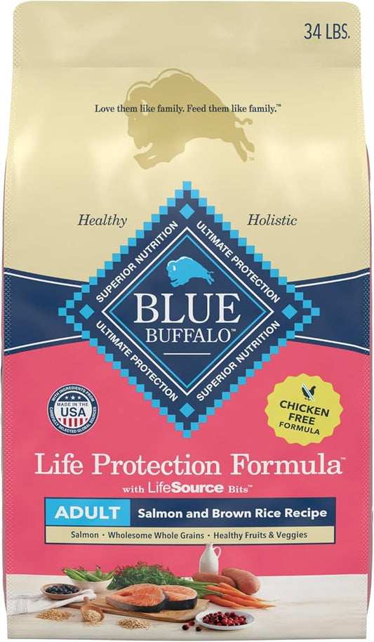 Blue Buffalo Life Protection Formula Adult Dry Dog Food, Helps Build and Maintain Strong Muscles, Made with Natural Ingredients, Salmon & Brown Rice Recipe, 34-lb. Bag