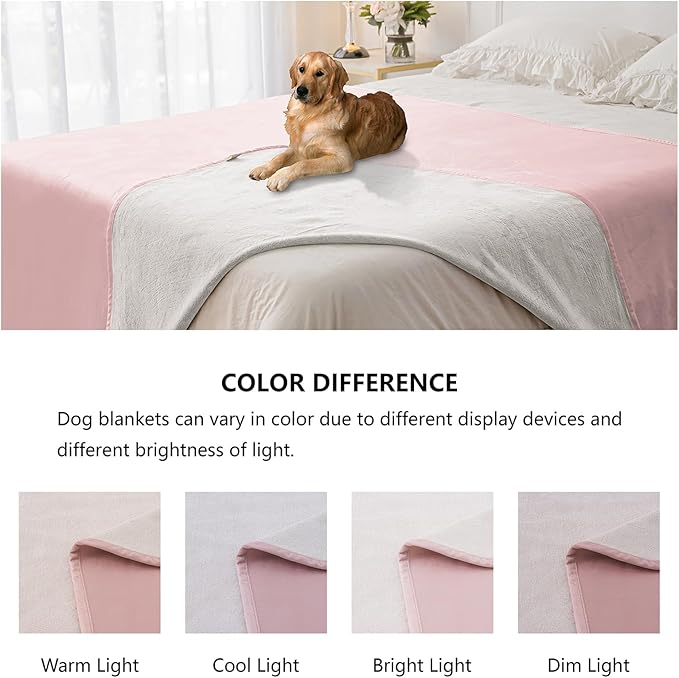 Waterproof Dog Blankets, Washable Pee Proof Pet Blanket for Couch, Soft Reversible Puppy Throw Furniture Protector Cover for Bed Sofa-68"x82",Pink+Cream