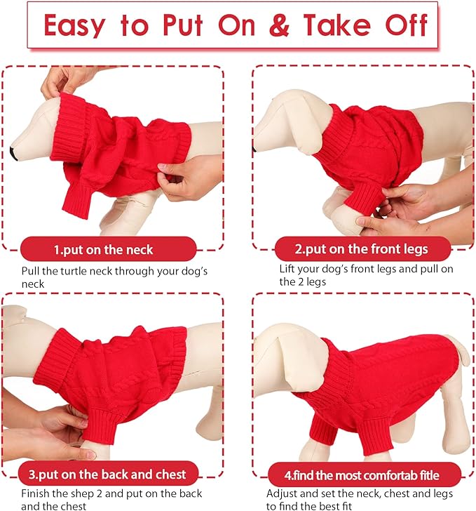 Queenmore XXL Dog Sweaters,Large Dog Sweater for Pitbull Doberman,Warm Turtleneck Knitted Big Pet Sweater for Male Femal Dogs,Extra Large Size Dogs Winter Clothes (Red,2XL)