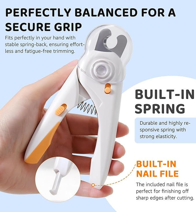 Pet Nail Clipper with Light for Cats & Small Dogs Puppies, Ultra Bright LED to Illuminate Nail Bloodline to Avoid Over Cutting, Extra-Sharp and Durable Cat Claw Trimmer with Nail File (White)