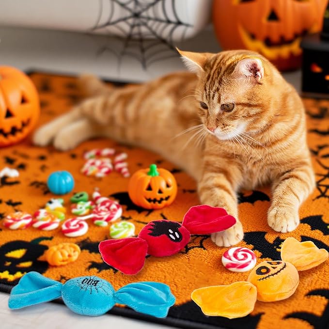 Retro Shaw Halloween Cat Toys,3PCS Candy Catnip Toys with Crinkle Sound Inside,Sweet Treats Cat Toy, Trick or Treat for Halloween Kitten Toys,Interactive Indoor Kitty Kicker for All Breeds