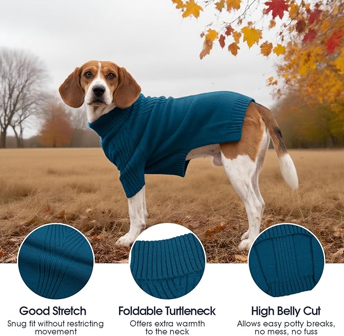 IECOii Great Dane Sweater,5XL Extra Large Sweater for Giant Breed Dogs in Winter,Turtleneck Cold Weather Knit Clothes,Machine Washable,Elastic Pullover for Saint Bernard,Mastiff (Peacock Blue,XXXXXL)