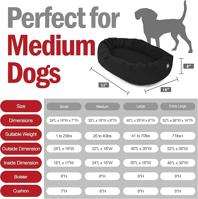 Majestic Pet 32 Inch Suede Shredded Memory Foam Mix Calming Medium Dog Bed Washable 32 x 23 x 7 (Inch) - Cozy Soft Round Donut Dog Bed with Spine for Head Support - Pet Bed Black