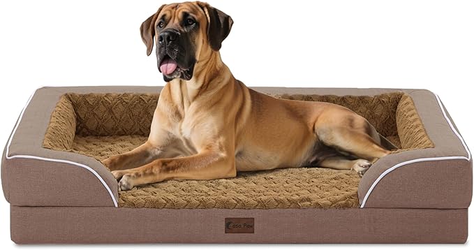 Orthopedic XXL Dog Beds, Waterproof Memory Foam Big Pet Bed for Extra Large Sized Dogs 53x42Inch, Non-Slip Bottom and Egg-Crate Foam Dog Couch Bed with Washable Removable Cover, Brown