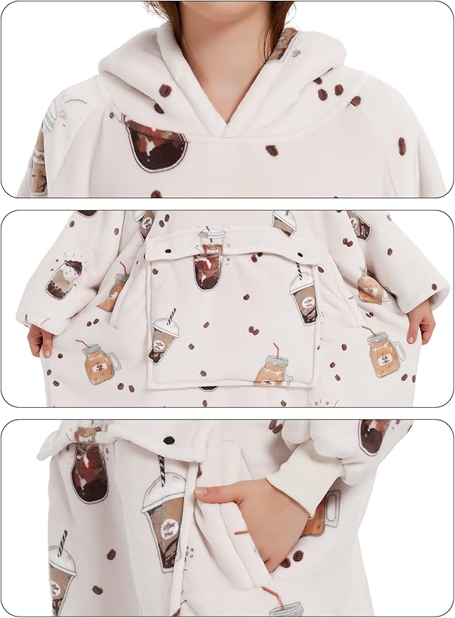 KFUBUO Wearable Blanket Hoodie for Adults Sherpa All Patterns Oversized Sweatshirt Blanket with Pocket