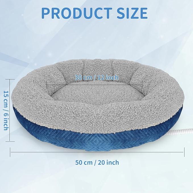 Heated Cat Beds for Indoor Cats Warming Cat Beds Super Soft Machine Washable Thermo Kitty Electric Heating Bed 19 Inches Round