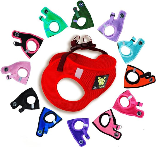 EcoBark Step in Dog Harness - Eco-Friendly Teacup Dog Harnesses for XXS, XS, and Small Dogs - Reflective and Adjustable Mini Body Halter Vest -Tiny Soft Mesh Toy Breed Harness Under 5 lbs (Red, XXS)