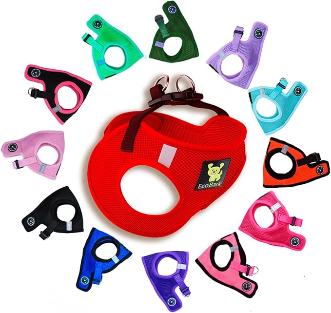 EcoBark Rapid Fastener Super Comfort Fully Adjustable Double Padded Step in Dog Harness (Large, Red)