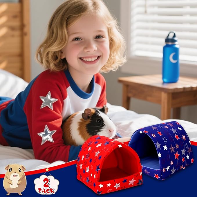 UPINS 2 Pack Guinea Pig Bed, Guinea Pig Hideout Washable Small Animal House Cage Accessories for Dwarf Rabbits Chinchillas Hamsters Hedgehogs Ferrets Bearded Dragons and Rats