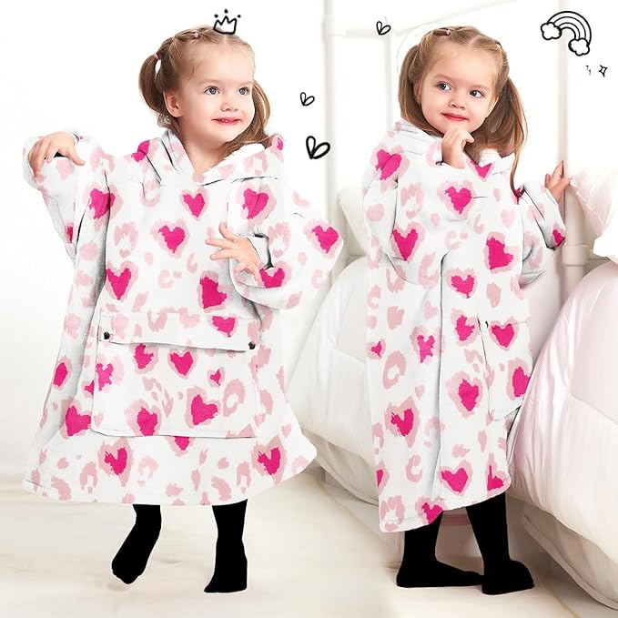 KFUBUO Wearable Blanket Hoodie for Kids Toddlers Sherpa Blanket Sweatshirt With Pocket Cute Hoodies 2-6 Year Old Girl Boy Gifts for Kids