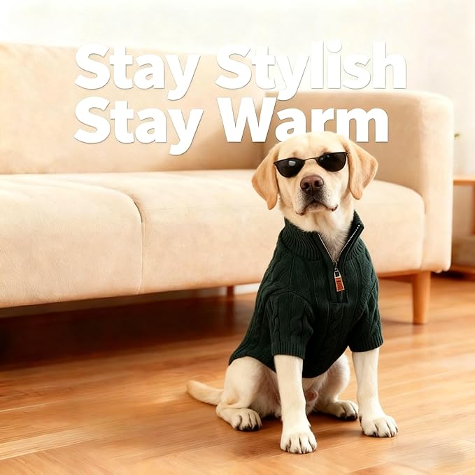 Medium/Large Dog Sweater, Warm Dog Winter Coat w/Sleeves, Comfortable High Neck Premium Dog Clothes for Labrador-Best for Holidays, Daily Walks XL Green