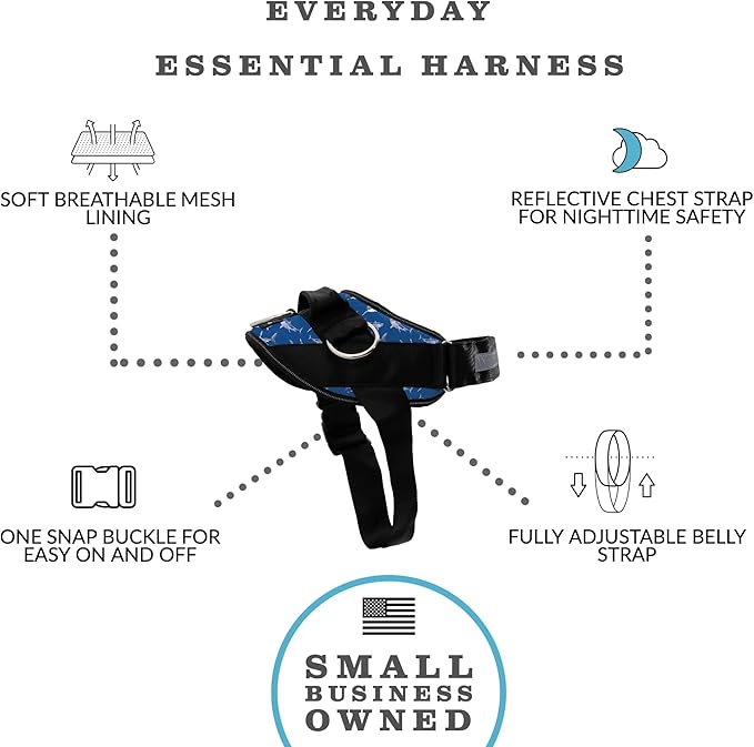 ShawnCo Essential Dog Harness, No-Pull Pet Vest with 3 Leash Clips, No Choke, Reflective, Adjustable and Padded, for Easy Walking and Training for Small, Medium and Large Dogs (White Sharks, L)