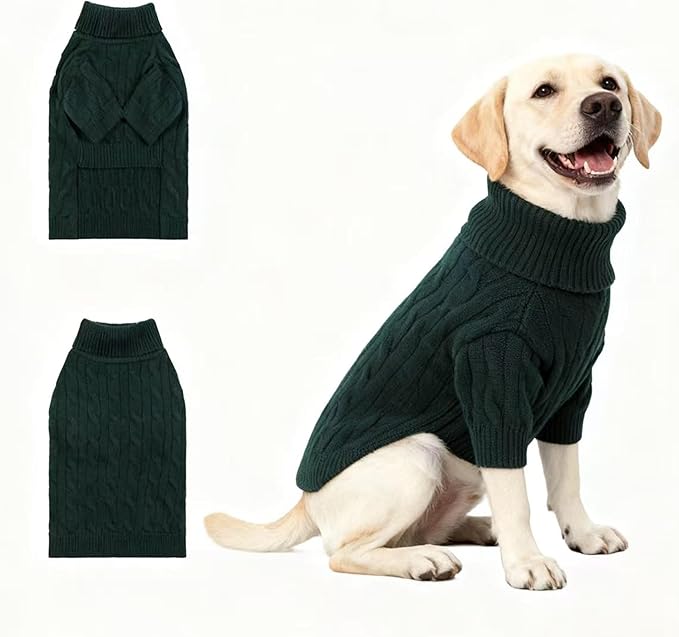 Medium/Large Dog Sweater, Warm Dog Winter Coat w/Sleeves, Comfortable High Neck Premium Dog Clothes for Labrador-Best for Holidays, Daily Walks XL Green