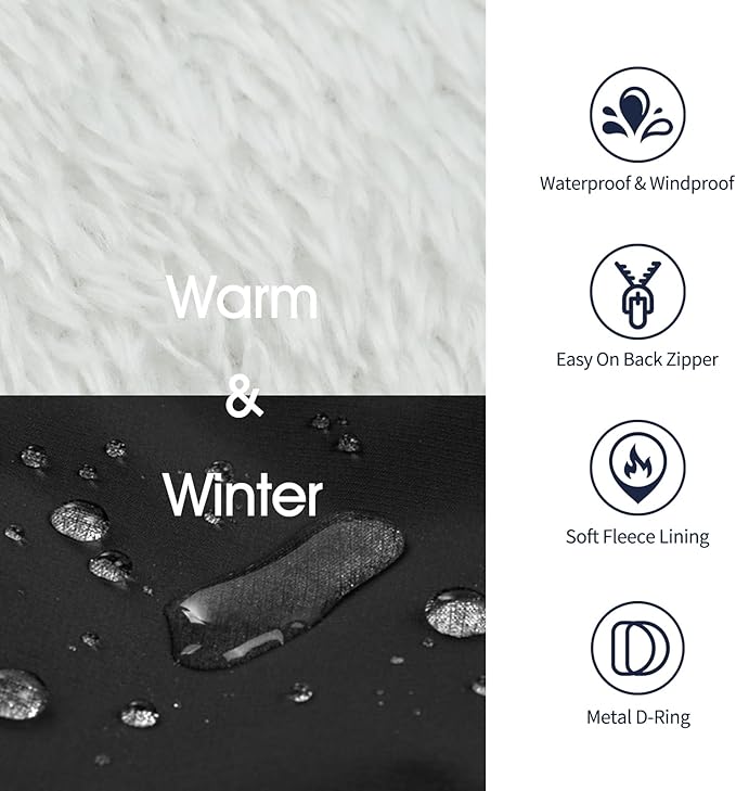 IECOii Dog Coat for Large Dogs Waterproof Dog Winter Jacket with Harness Built in, Black - XXLarge, Thermal Warm Fleece Lined, Reflective Dogs Jackets for Cold Weather Camping, Hiking, Pitbull