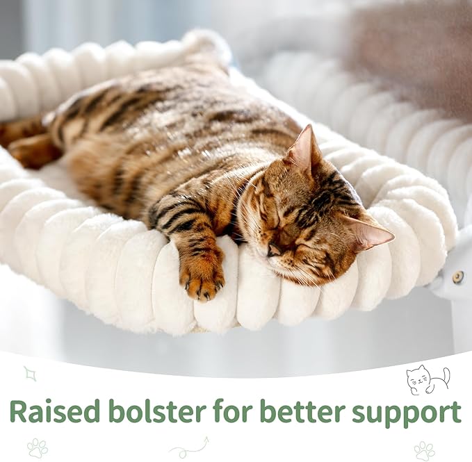 Sunhoo Cat Window Perch Bed Foldable Kitty Windowsill Hammock Shelf Seat Large Cats Suction Cup Indoor Kitten Window Sill Lounger with Soft Plush Cushion Machine Washable 21.26 * 11.8in (White, M)