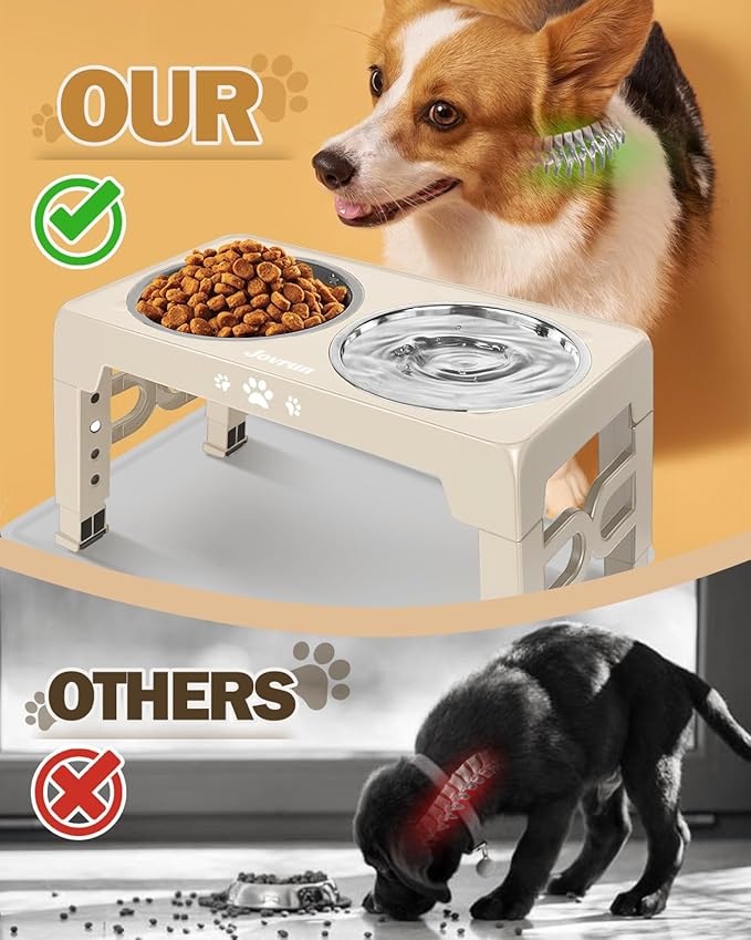 Elevated Dog Bowls, Dog Feeder with 2 Stainless Steel Dishes &1 Slow Feeder Bowl, 5 Heights Adjustable Raised Stand for Medium Large, Food Dishes with Non-Slip Feet