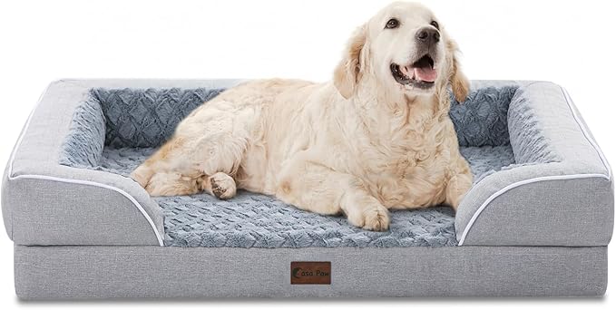 Orthopedic Dog Beds for Extra Large Sized Dogs, Waterproof Memory Foam XL Pet Bed with Sides 42x30Inch, Non-Slip and Egg-Crate Foam Big Dog Couch Bed with Removable Washable Cover, Light Grey