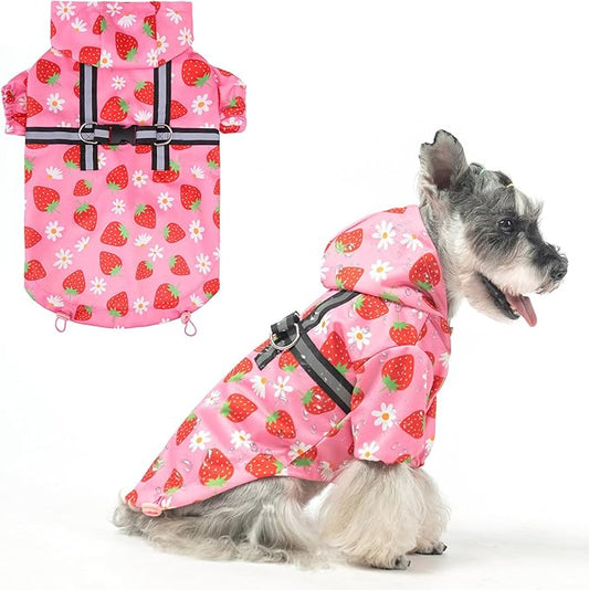 BEAUTYZOO Dog Raincoat Hooded with Harness Built-in for Small Medium Large Dogs Girls Boys, Dog Rain Jacket Slicker Poncho, Waterproof Dogs Rain Coat Clothes for Winter Rainy Snowy Days, Pink S