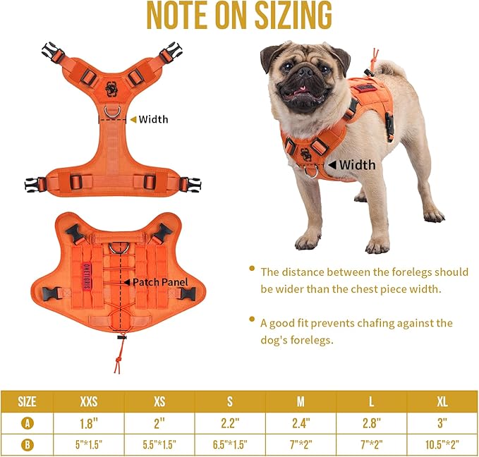 OneTigris Tactical Dog Harness Vest,No-Pull Service Dog Vest with Hook & Loop Panels,Adjustable Dog Vest Harness for Walking Hiking Training(Orange,S)