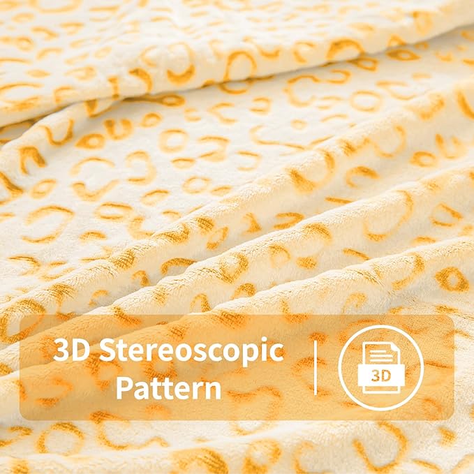 FY FIBER HOUSE Flannel Fleece Leopard Print Throw Blanket Super Soft Lightweight Fluffy Throw for Couch, 50"X60",Yellow