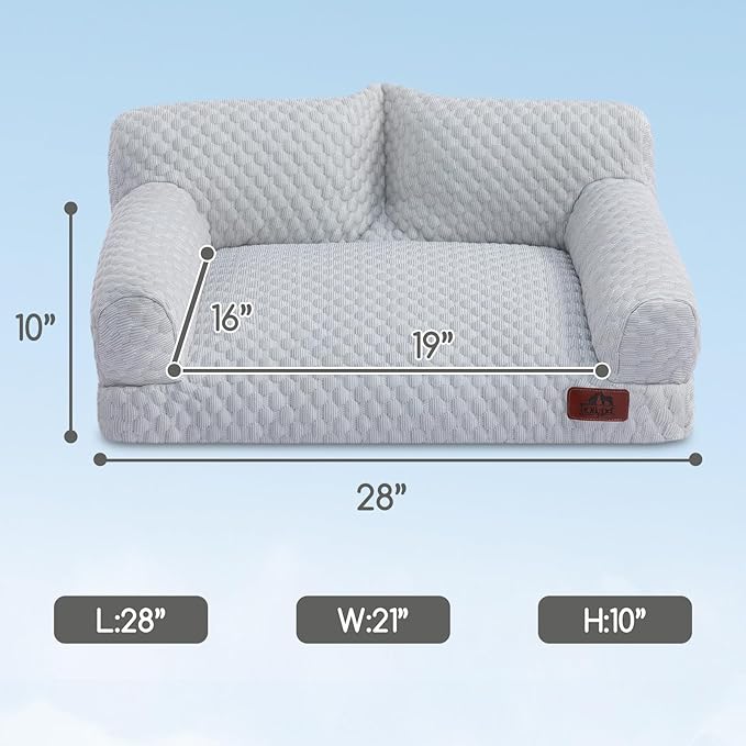 Hollypet Cooling Dog Cat Pet Couch Soft Calming Sofa Bed for Medium Small Cats and Dogs, Gray, 24"x 18"x10"