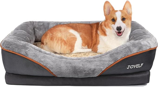 JOYELF Medium Memory Foam Dog Bed Orthopedic Dog Bed & Sofa with Removable Washable Cover and Squeaker Toy as Gift