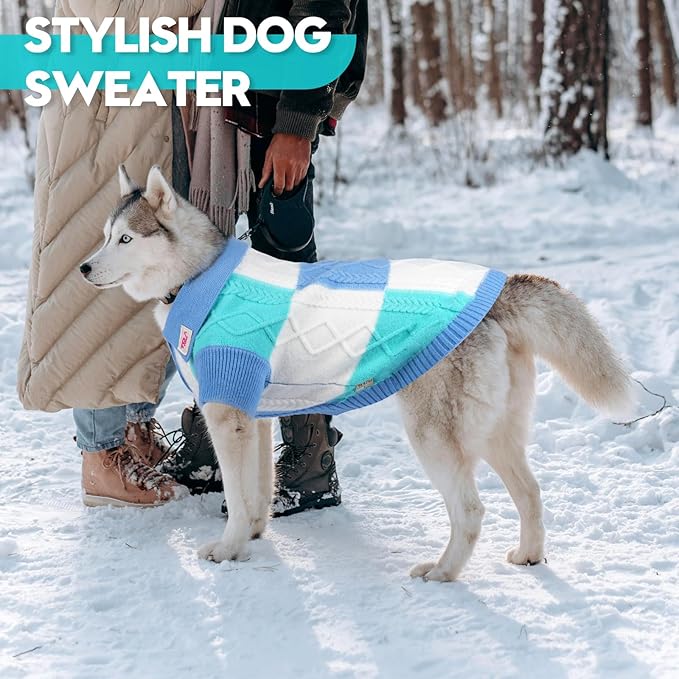 Pullover Dog Sweater,Half Chest Lapel Design Pet Sweaters for Dogs Boys or Girls,Pet Knitted Dog Clothes,Pet Clothing,Suitable for Various Sizes or Breeds Dogs Sweaters(Blue Group,3XL)