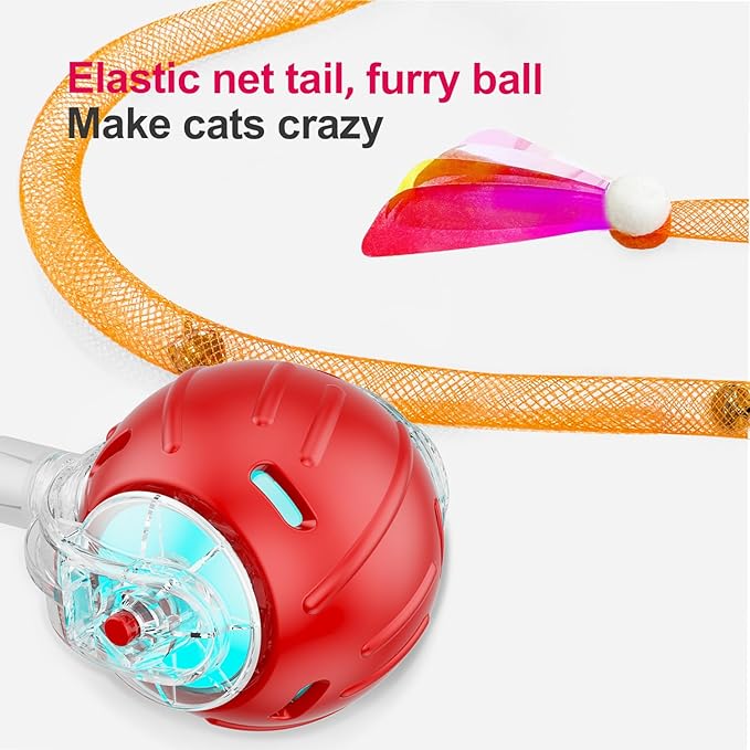 Interactive Cat Toys for Indoor Cats,The 3rd Generation Agile Moving Cat Ball with Elastic Mesh Tail,Automatic Kitten Toys for Bored Indoor Adult Cats,Motion Activated (Red)