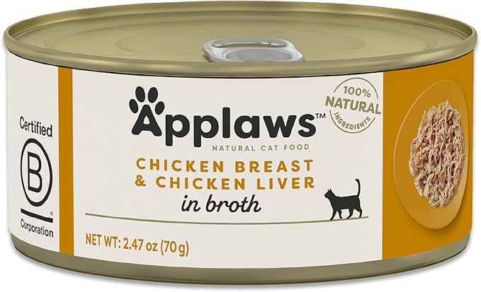 Applaws Natural Wet Canned Cat Food, Limited and Natural Ingredients, High Protein with No Artificial Additives, Chicken Breast & Liver in Broth (24 x 2.47oz Cans)