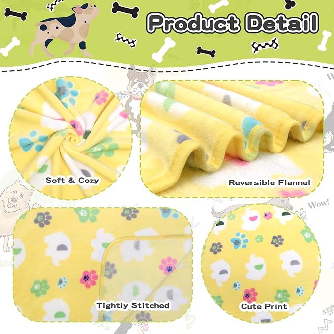 Rezutan 1 Pack 3 Dog Blanket for Large Dogs,41x31 inch for Medium Soft Fluffy Washable Pet Cat Blankets,Reversible Elephant & Paw Print for Dog Kennels & Beds, Sofas,Yellow