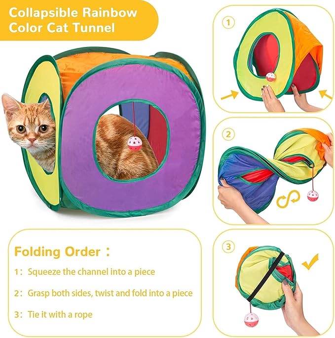 Cat Tunnel with Play Ball, Interactive Peek-a-Boo Cat Toys Tube Toy, Colorful Cube