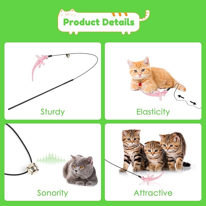 SHENGSEN Feather Wand Cat Toy,Bouncy Ball with Tail Cat Toys,Magic Worm with Large Colorful Ball Toy for Cats,Cat Feather Toys for Indoor Cats,Colorful Fuzzy Worm Bouncy Balls Cat Toy (ADM102-A-5B)