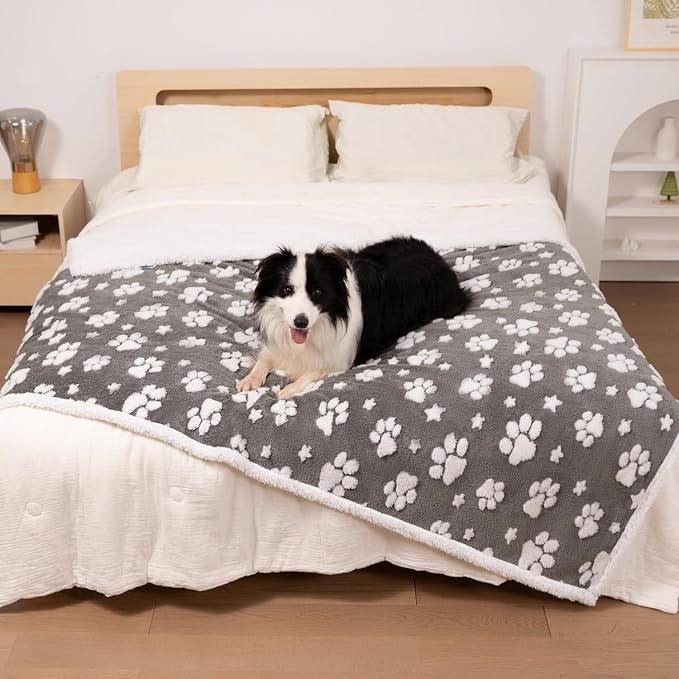 Waterproof Blanket for Dog Puppy Cat, Cute 3D Textured Paw Dog Blanket for Bed Couch Sofa, Soft Liquid Pee Proof Pet Furniture Protector, 30"x40", Grey