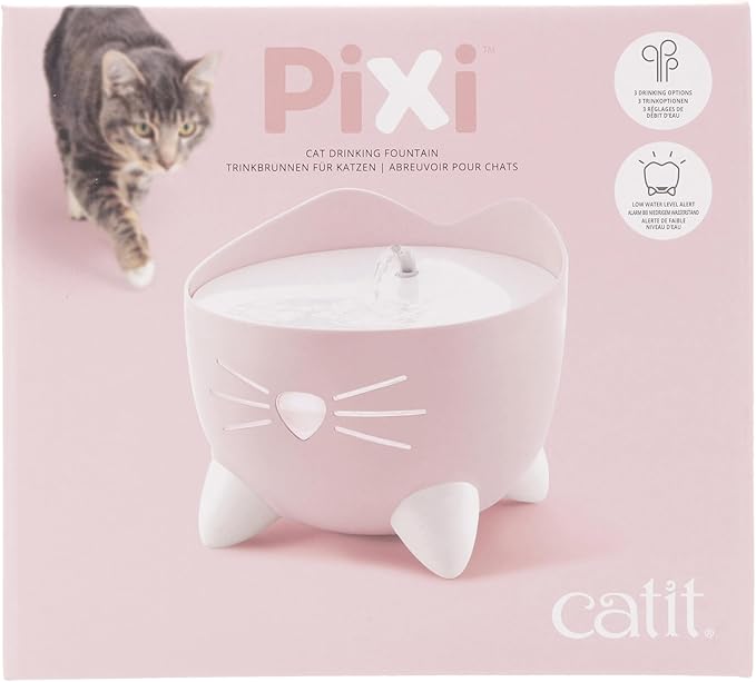 Catit PIXI Drinking Fountain – Cat Water Fountain with Triple Filter and Ergonomic Drinking Options, Pink