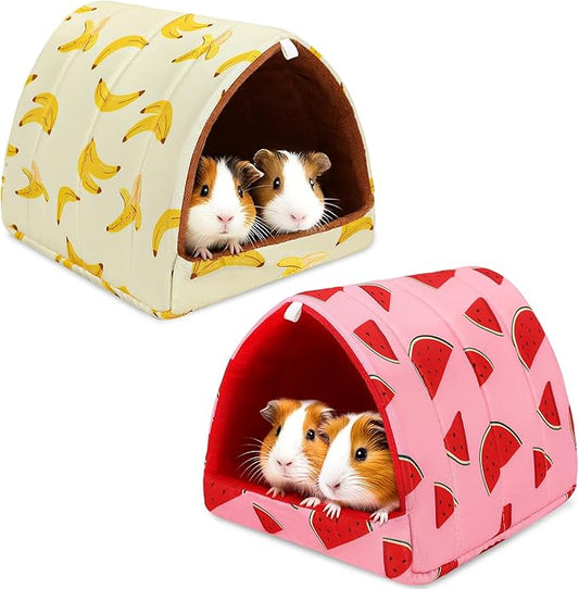 UPINS 2 Pack Guinea Pig Bed, Guinea Pig Hideout Washable Small Animal House Cage Accessories for Dwarf Rabbits Chinchillas Hamsters Hedgehogs Ferrets Bearded Dragons and Rats(9.84 x 9.84 inches)