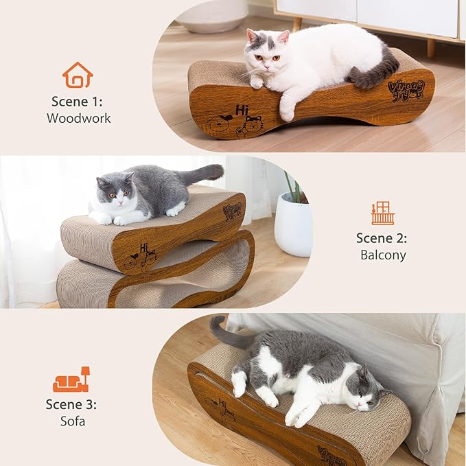 Cat Scratcher 2 in 1 Scratchers for Indoor Cats Scratching Board Cardboard, Horizontal Corrugated Scratch Pad for Cats as Beds & Furniture Reversible Sofa Scratch