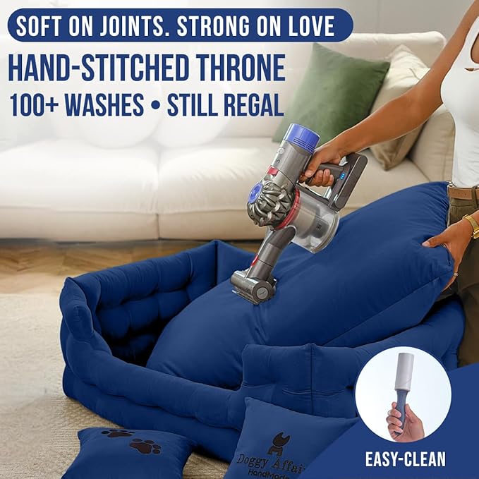 Luxury Dog Bed Chesterfield – Handcrafted Velvet Throne for Dogs | Joint Support, Calming & Temp-Regulating Comfort | Durable 5+ Years, Anti-Claw, Washable 100+ Times – L, Blue