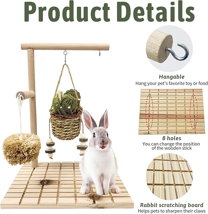 kathson Bunny Chew Toys for Teeth Grinding, Rabbit Wooden Scratch Board Feet Pad Platform Natural Seagrass Hanging Basket Small Animals Play Toy for Guinea Pigs Chinchilla Hamsters(C)