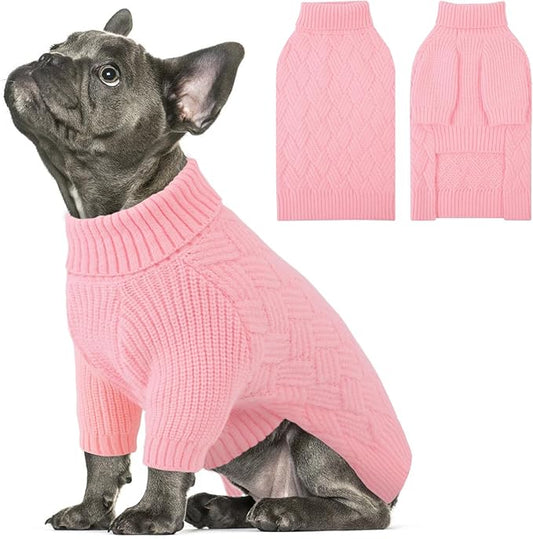 SUNFURA XS Dog Sweater, Small Dog Sweater Doggie Knitted Knitwear for Winter, Cat Pullover Christmas Sweatshirt for Yorkie Chihuahua, Warm Thick Turtleneck Clothes for Puppy, Pink X-Small