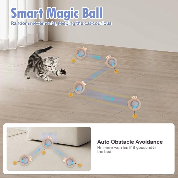 Interactive Cat Toys, Fast Rolling Ball in Play Mat, Automatic Motion Activated Moving Ball Hide and Seek Mouse Catching Game, 28" Play Mat for Cat,LED Lights, Auto On/Off