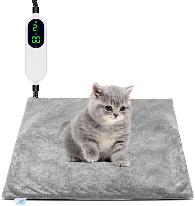 Heated Cat Bed for Indoor Cats, Electric Pet Heating Pad for Dogs Cats with Timer, 9 Level Temperature Cat Heating Pad Waterproof Heated Mat for Puppy Dog Cat (18" X 18")