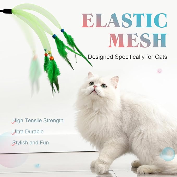 SONGWAY Cat Feather Wand Toy - Cat Teaser Toy Wand with 4 Flexible Feather Teaser Refills, Interactive Cute Tassel Cat Toys for Indoor Cats Kittens