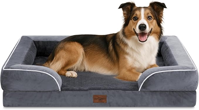 Comfort Expression Orthopedic Dog Bed for Large Dogs 38x25 Inch, Waterproof Supportive Egg Crate Foam Large Pet Bed with Removable Bolsters, Dog Couch with Washable Cover & Non-Slip Bottom, Dark Grey