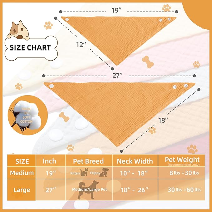 Medium Dog Solid Color Scarf - Adjustable Cotton Bandana with Button Fastening,Mid Yellow,Medium