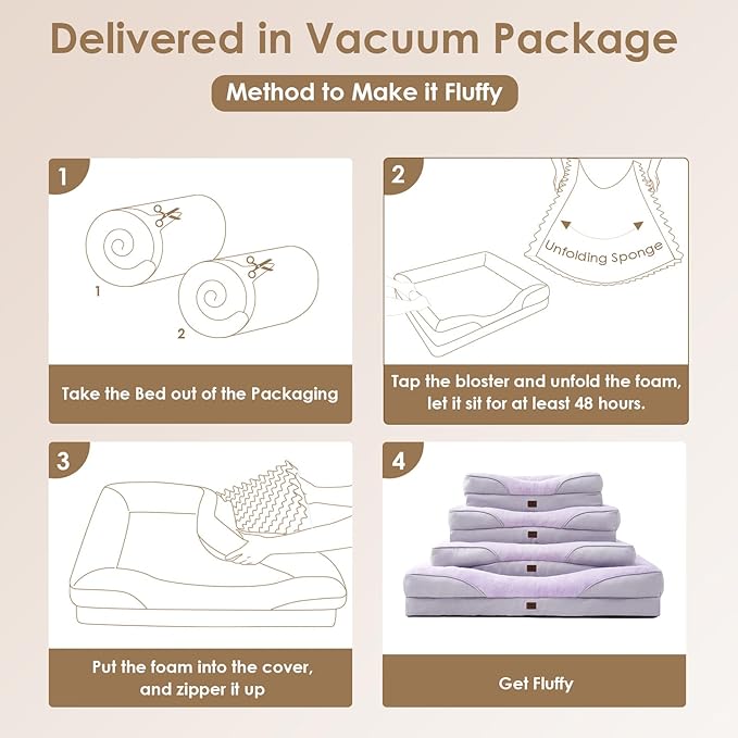 EHEYCIGA Memory Foam Dog Bed for Large Sized, Orthopedic Dog Sofa with Sides and Waterproof Liner, Washable Bolster Pet Couch with Removable Cover, 36x27x7 Inch, Purple