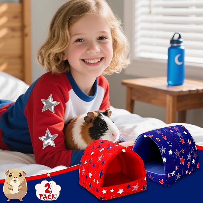 UPINS 2 Pack Guinea Pig Bed, Guinea Pig Hideout Washable Small Animal House Cage Accessories for Dwarf Rabbits Chinchillas Hamsters Hedgehogs Ferrets Bearded Dragons and Rats